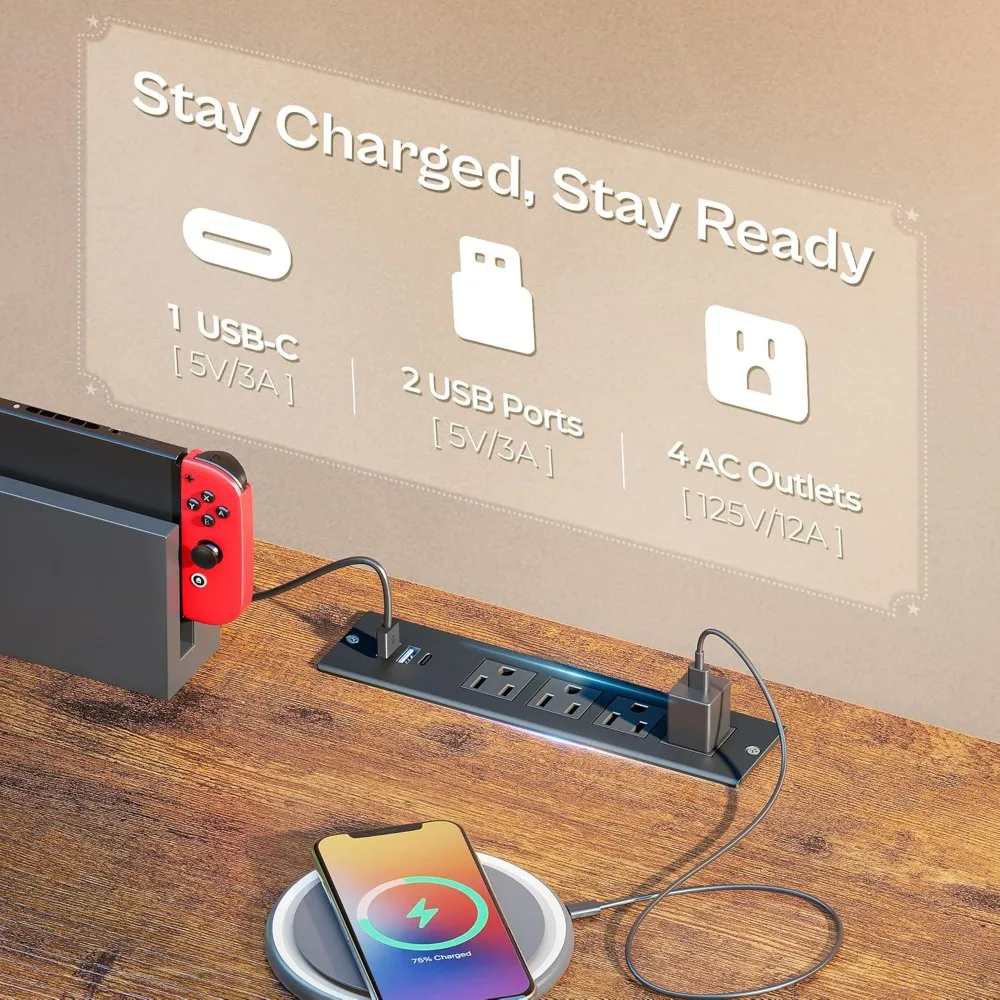 حامل تلفزيون LED كبير 70.9 بوصة مع أدراج قماشية ومنافذ طاقة ومنفذ USB-C وإضاءة LED لاستخدام غرفة النوم