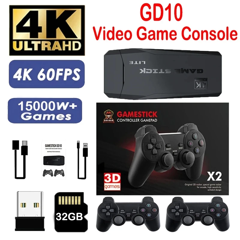 

NEW 128G Built-in 40000+Games GD10 Video Game Console 4k HDfor PS1/PSP/GBA TV Game Stick 2.4GB Dual Handle Wireless Controller