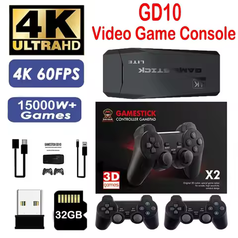 NEW 128G Built-in 40000+Games GD10 Video Game Console 4k HDfor PS1/PSP/GBA TV Game Stick 2.4GB Dual Handle Wireless Controller