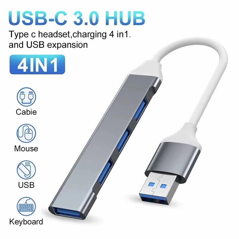 4 In 1 Office Travel Data Accessory USB 3.0 Hub High Speed Data Transmission For Laptop MacBook Xiaomi Huawei Multiple USB Ports