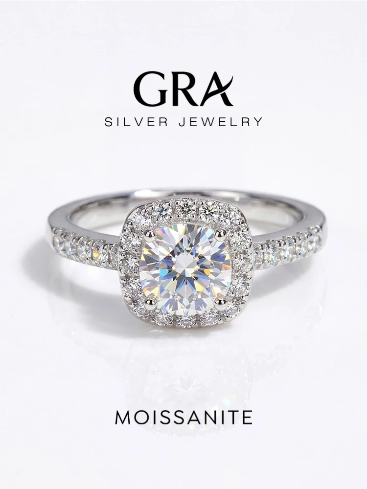 GRA Classic 0.5-1CT Fashion Square Real Moissanite Diamond Engagement Rings For Women Real 925 Sterling Silver Wedding Jewelry