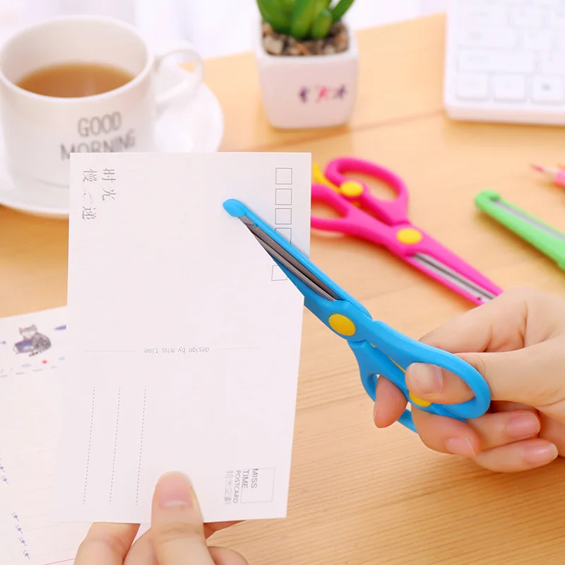 Kawaii DIY Paper-Cut Scissors, Segurança Plastic Scissors, Artes e Ofícios Suprimentos, Alunos do Jardim de Infância, Handmade
