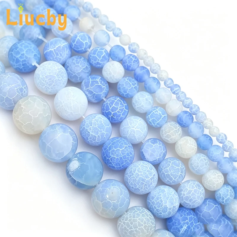 Großhandel Natürliche Blaue Runde Verwitterte Achat-Heilkristall-Perlen für Schmuck DIY 4mm 6mm 8mm 10mm 12mm 15 Zoll Strang – Detail 3