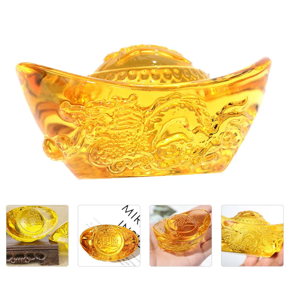 

1Pcs Citrine Ingot Adornment Crystal Clear Gold Ingot Ornament Home Office Decor Feng Shui Blessing Desktop Decor
