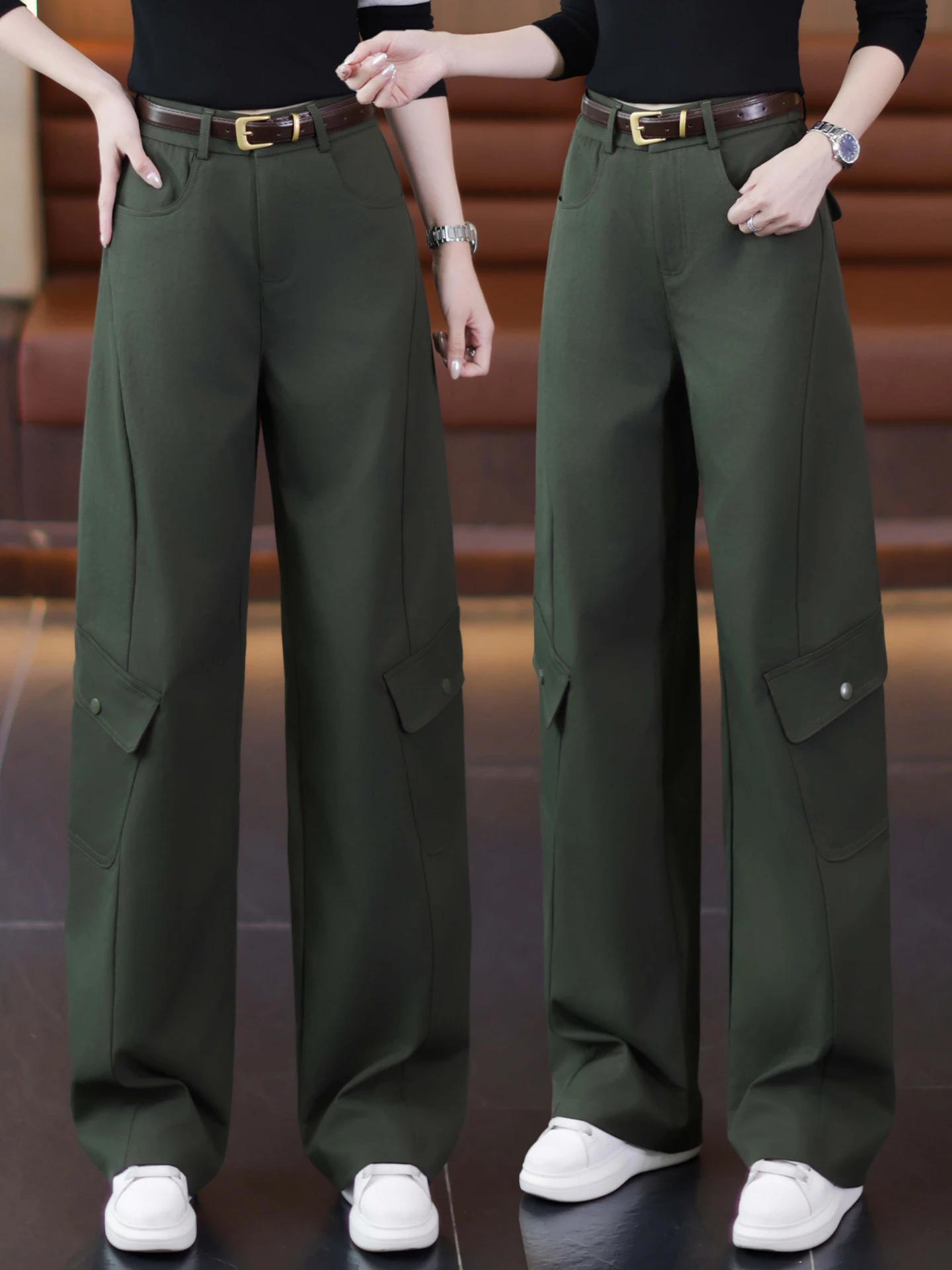 American Retro High Waist Straight Leg Work Pants Women's Casual Trousers Spring Autumn New Style Multi Pocket Wide Leg Pants