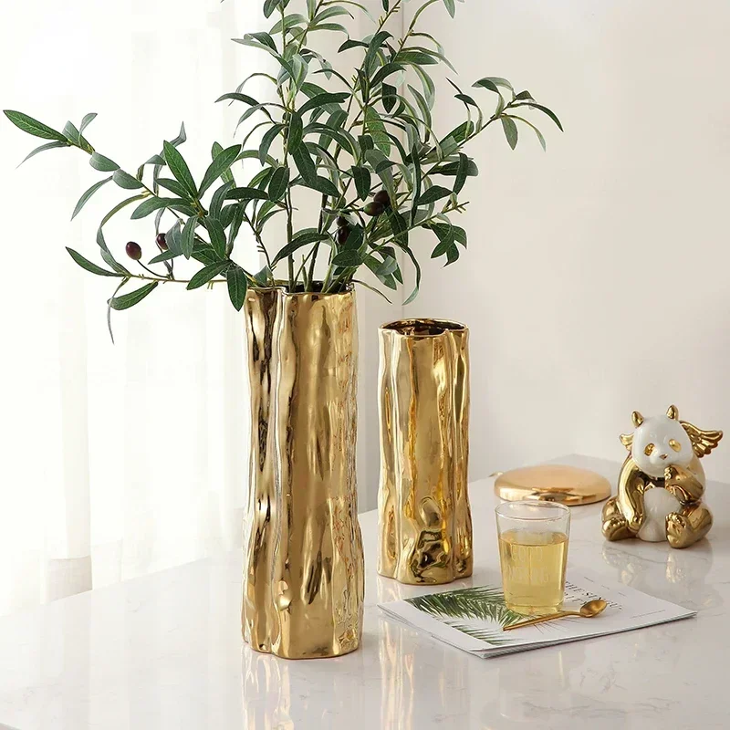 American Light Luxury Modern Simple and High-End Golden Stump New Chinese Style Living Room High Dried Flower Arrangement