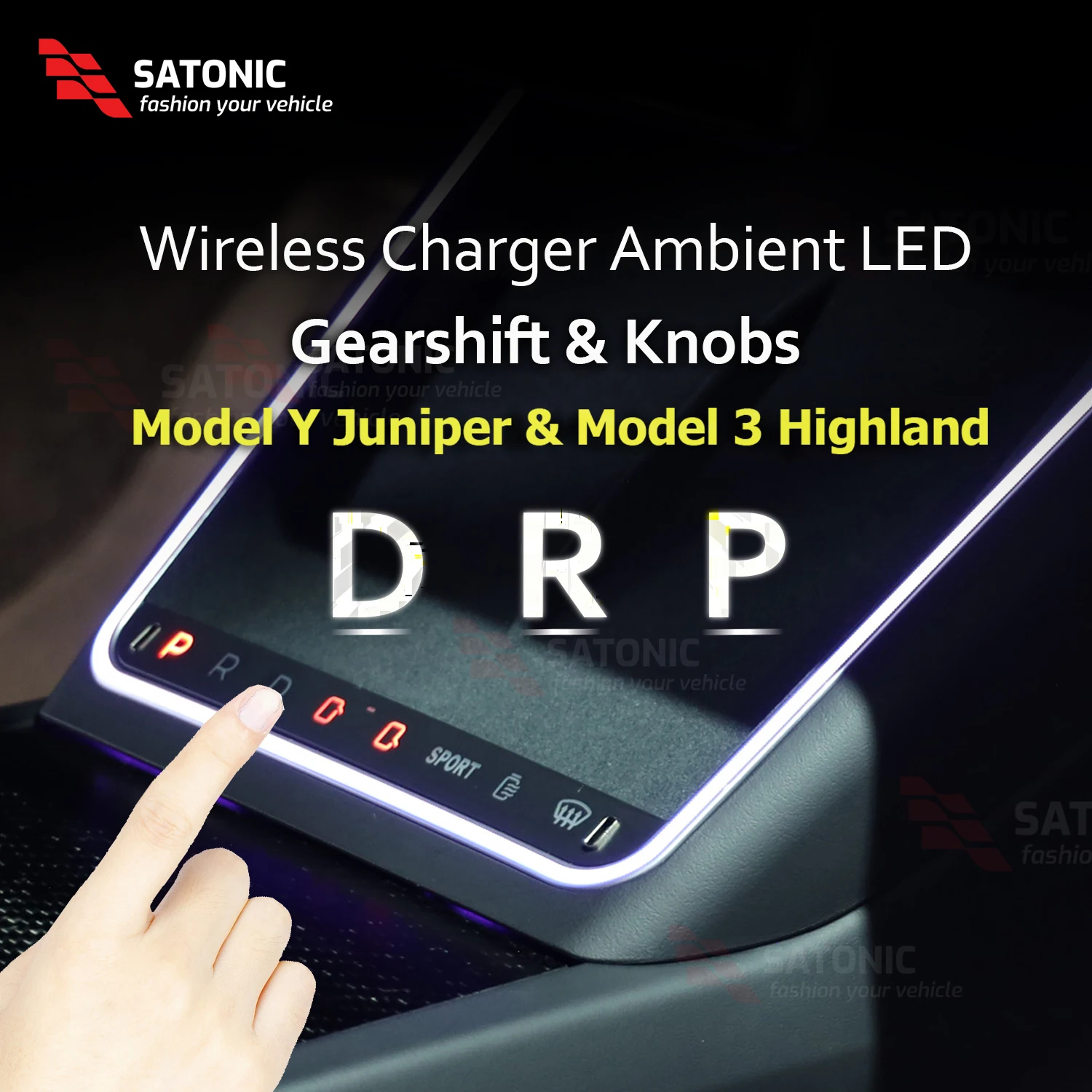 

SATONIC Wireless Charger Ambient LED Dual Type-C Quick Charge Gearshift for Tesla Model 3 Highland & Model Y Juniper Knobs