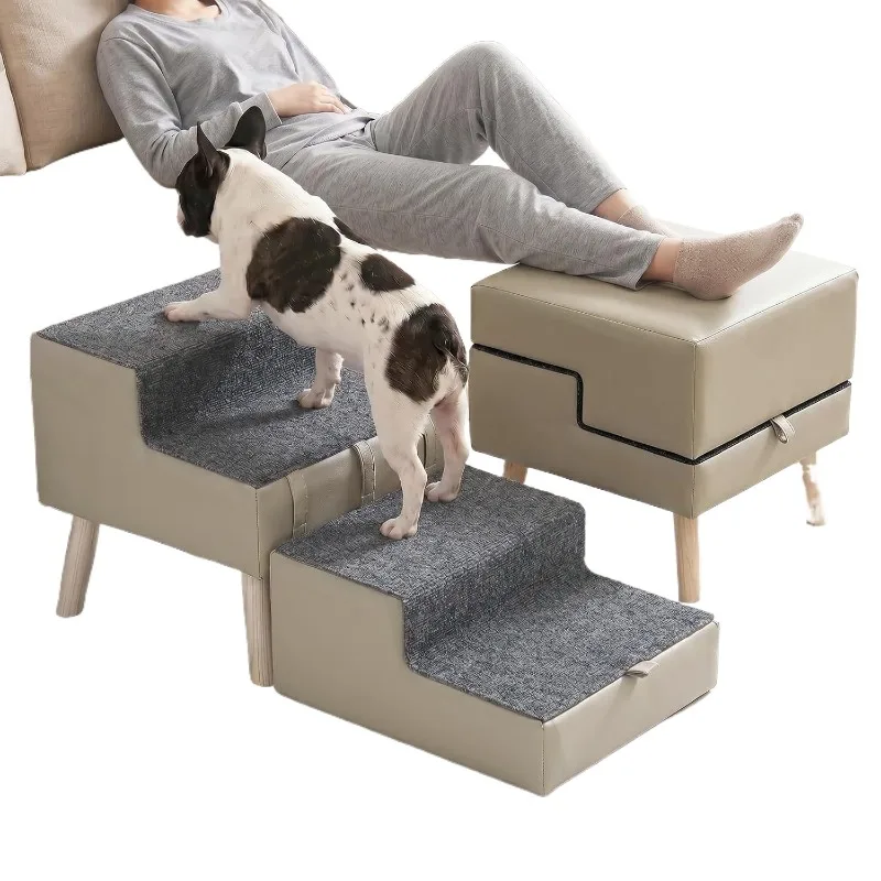 Household split dog ramp, people and pets share steps, sofa footstool