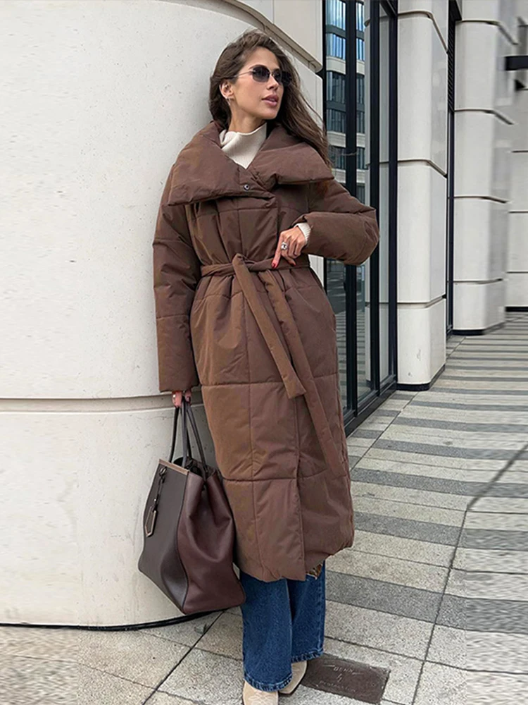 Women Casual Long Coats with Belt Lightweight Oversized Standing Collar Pocket Jacket 2024 Winter Chic New In Coats Outwears