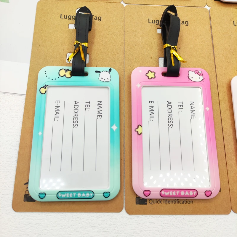علامات أمتعة السفر Hello Kitty، حامل عنوان حقيبة السفر اللطيفة، علامات الصعود للأمتعة، ملصق محمول للفتيات