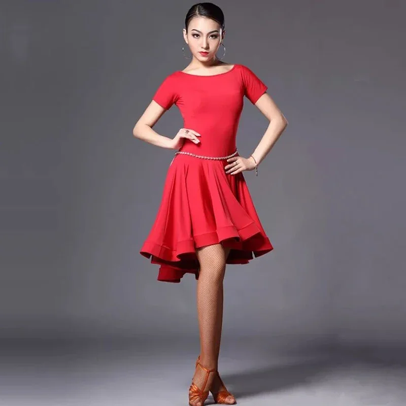 2024 Latin Dance Skirt Woman Practice Dress Performance Red Black Rumba Cha Dresses