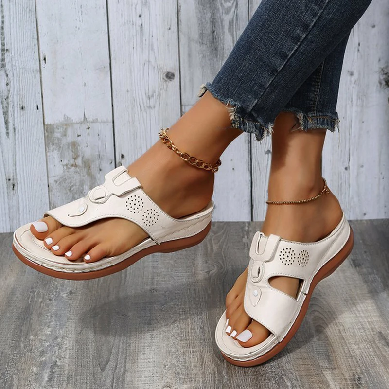 Summer Sandals Women 2023 Orthopedic Wedge Heels Slippers Shoes For Heeled Beach Flip Flops Zapatos Mujer Women\'s Leather High