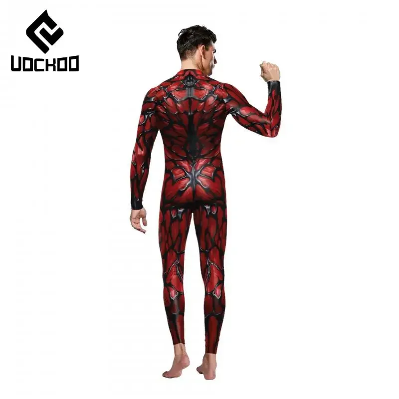 Superheld Cosplay Overall Schwarz Flüssigkeit Druck Body Karneval Party Zentai Anzug Comic Con Kostüm Rot Weiß Erwachsene Outfit