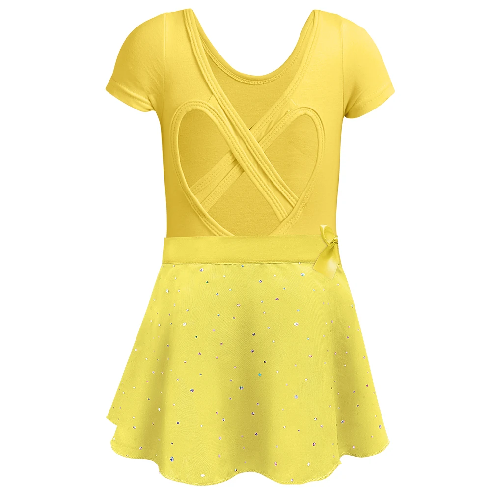 Mädchen Ballett Trikots mit abnehmbarem Rock Combo Krawatte Kurzarm Ballett Tanz Kleid Outfit Kinder Gymnastik Kostüm – Detail 26