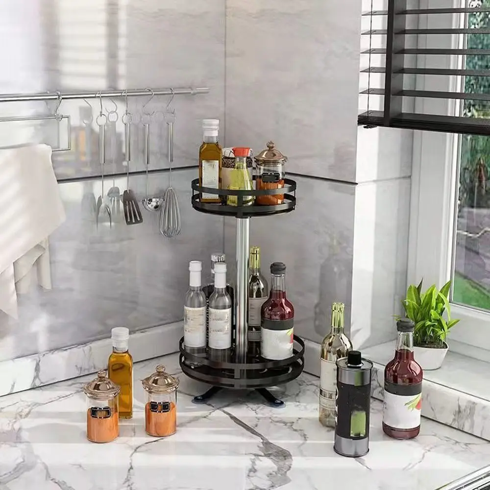 

360 ° Вращающаяся полка для специй, органайзер, нескользящее основание, многослойная вращающаяся полка для специй, круглая кухонная полка для хранения из углеродистой стали