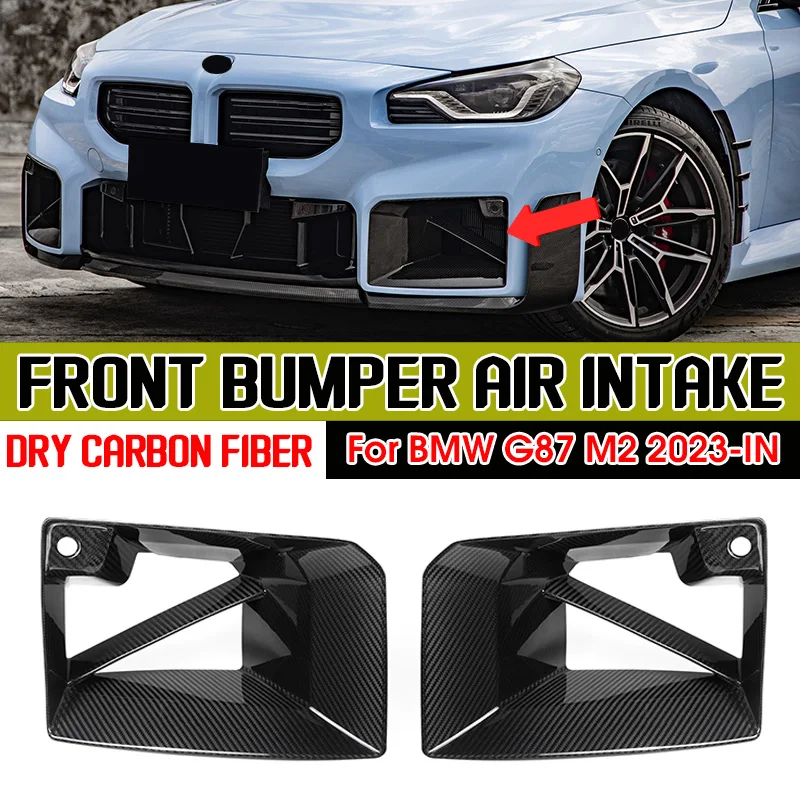 Real Dry Carbon Fiber Front Bumper Air Intake Vent Trims Cover For BMW M2 G87 2023-IN MP Style Fog lamp Mesh Grill Body Kits