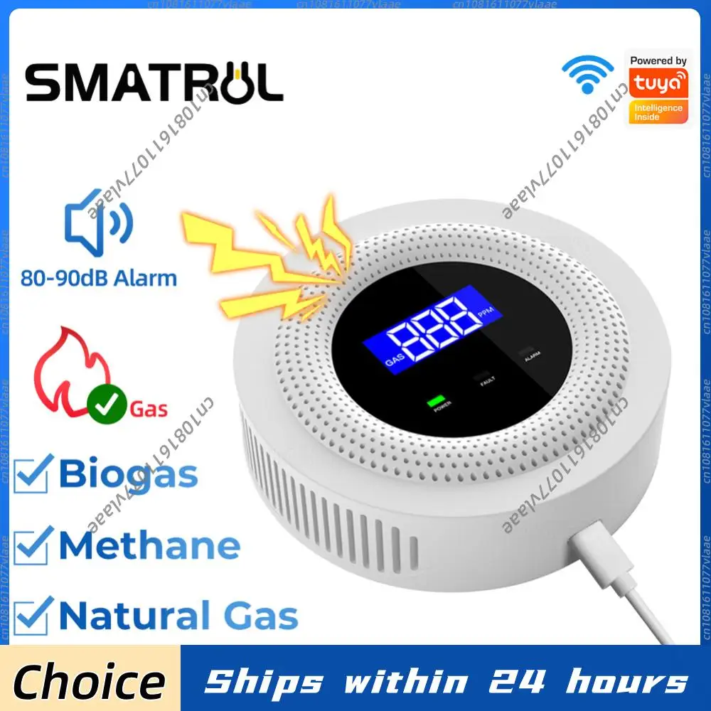 

Tuya Smart WiFi Gas Leak Detector Gas Leak Sensor APP Remote Control USB Type-C Power Multifunctional for LPG Gas Biogas Methane
