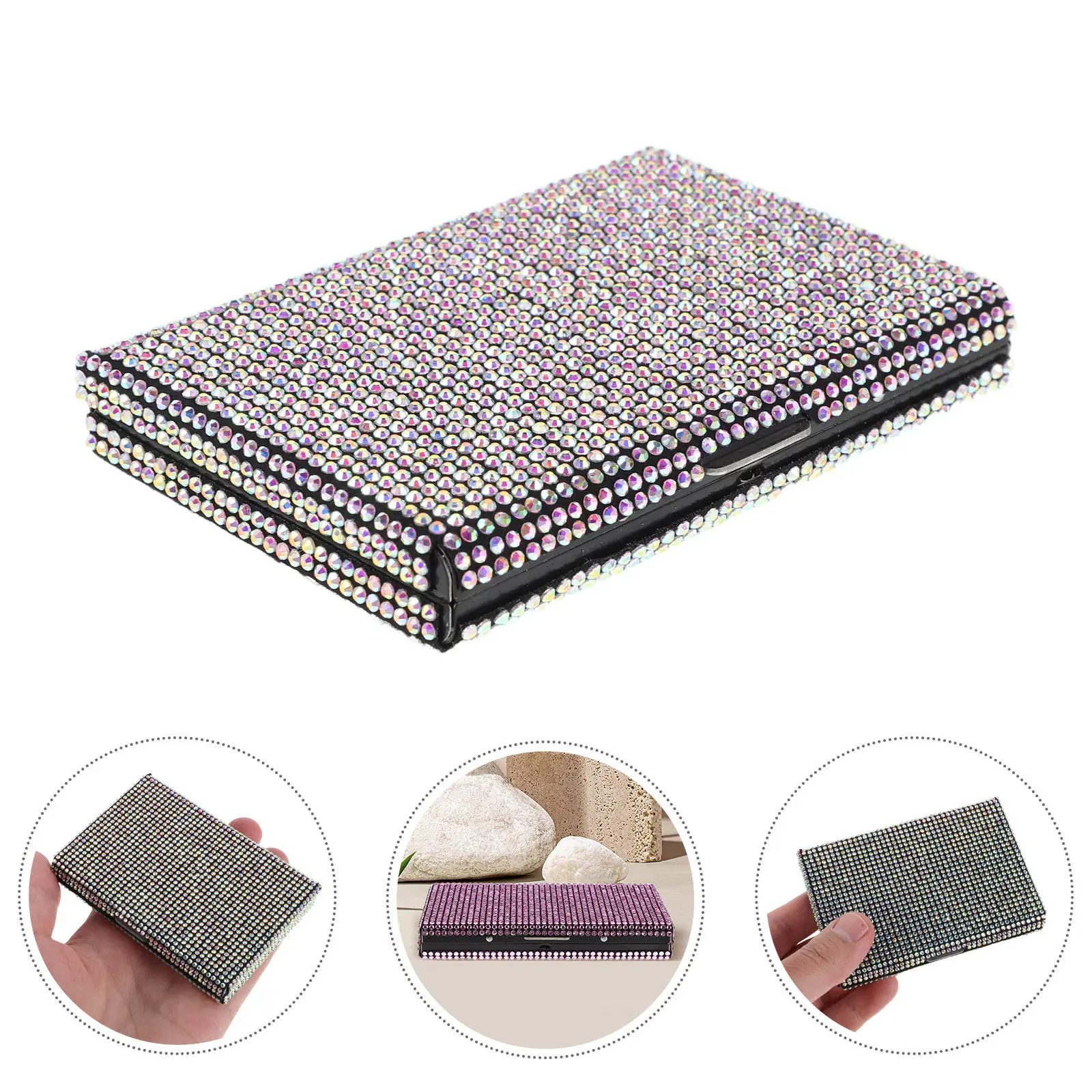 

Держатель для визитных карточек со стразами, металлический, устойчивый к царапинам, элегантный, тонкий футляр для карт для мужчин и женщин, для автомобиля, офиса, настольный, для сумки, кармана