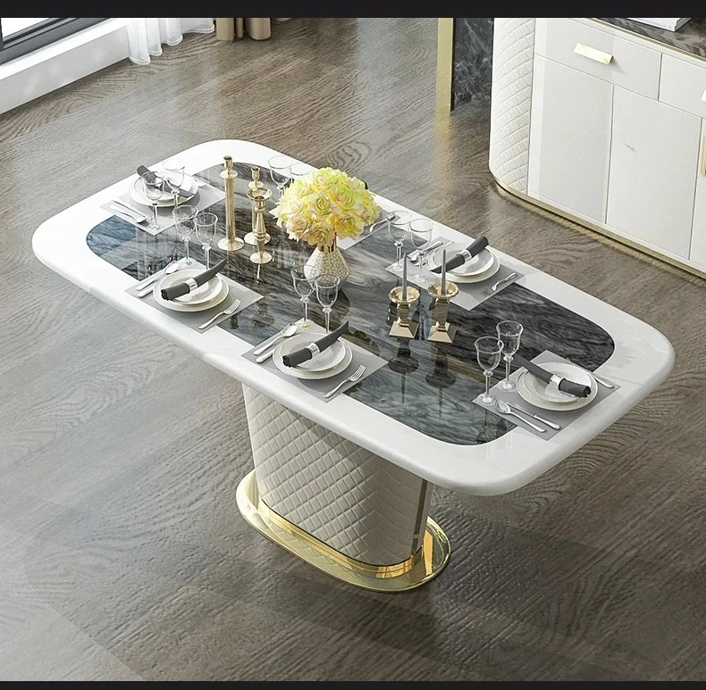

Мраморные обеденные стулья, легкие роскошные обеденные столы и стулья из нержавеющей стали, титана, комбинация обеденных столов и стульев