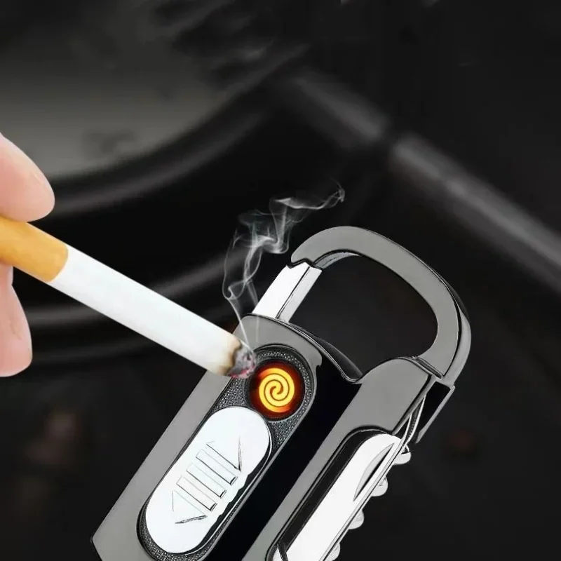 2024 Multifunctional Keychain Lighter USB Charging Cigarette Lighter Wine Opener Knife Flat Screwdriver Metal Windproof Lighter