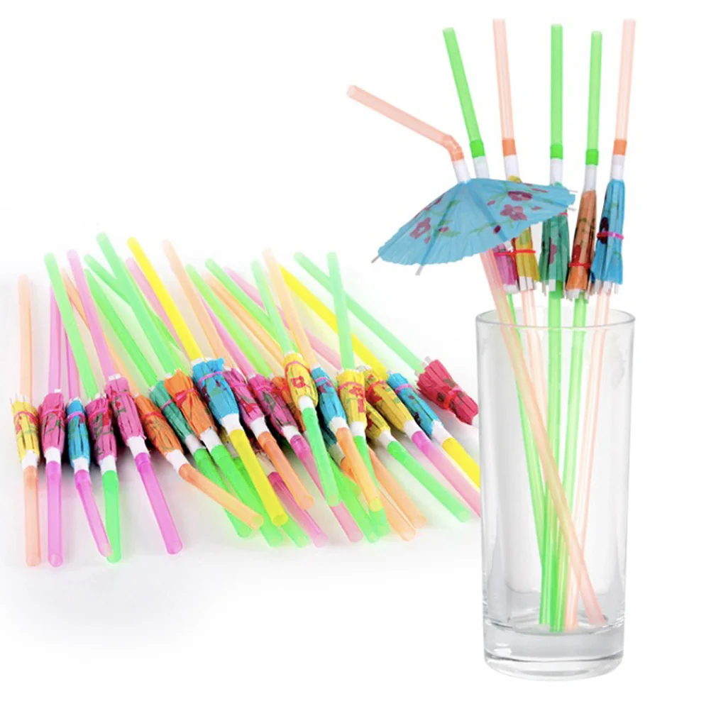 

60Pcs Table Decoration Set Paper Umbrella Picks and Straws Natural Wood Cocktail Cake Toppers Fruit Dessert Picks Party Bar