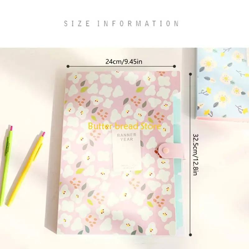 W89C Flower File Organiser 6 Pockets Expanding Document Folder Letter Size For Office