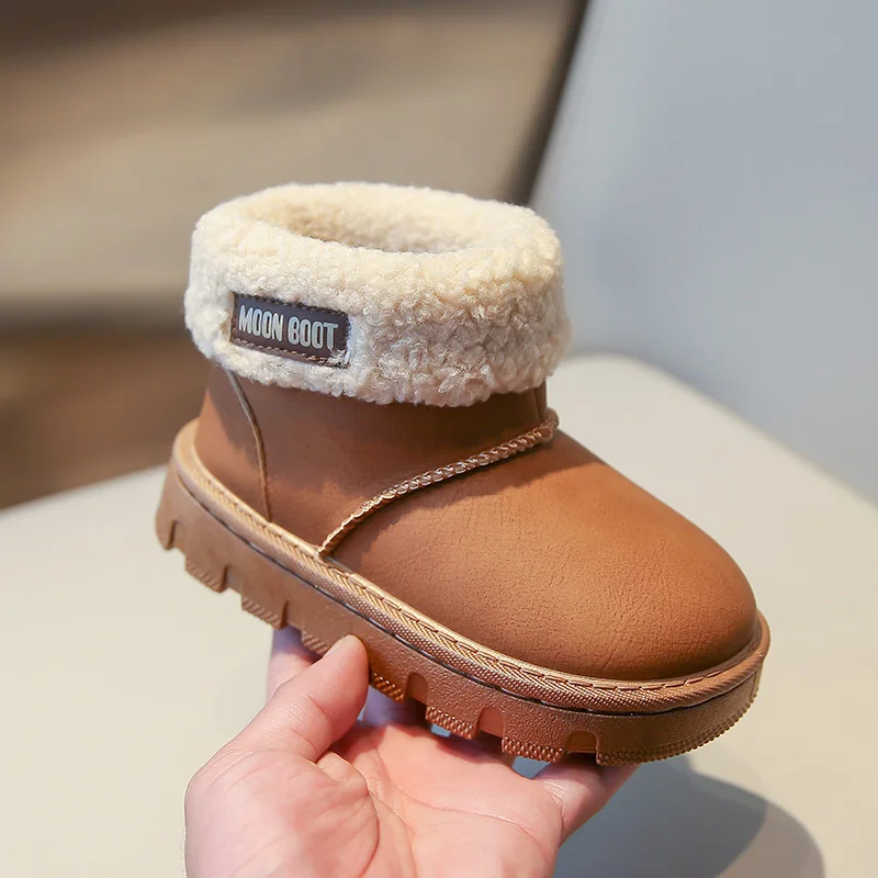 الأطفال حذاء من الجلد الجلد المدبوغ الدافئة أصابع مستديرة الاطفال أحذية بوت قصيرة تنوعا لينة 2025 شتاء جديد بنين بنات أحذية كاجوال النمط الكوري #4
