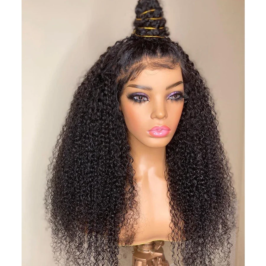 26Inch Preplucked Soft Long Kinky Curly Ombre Blonde Brown 180Density Natural Hairline Lace Front Wig For Black Women Baby Hair