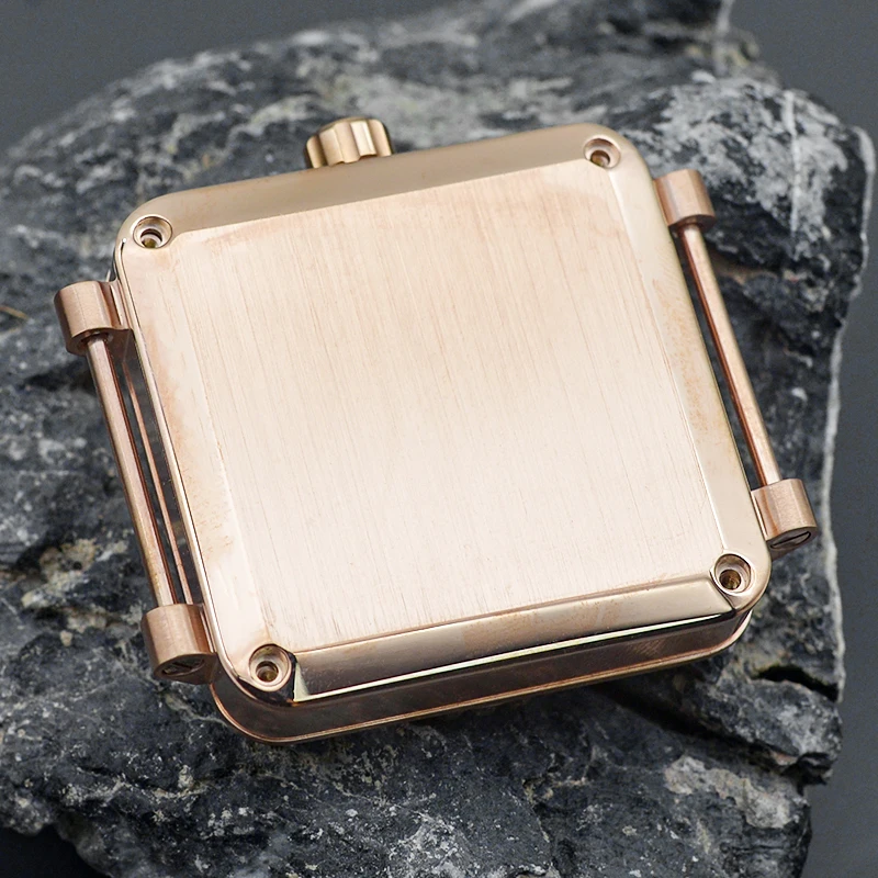 Imagem -02 - Rose Gold Square Selado Capa Traseira Caixa do Relógio se Encaixa Nh35 Nh36 7s26 Movimento Automático Safira Cristal Assista Cases Skx007