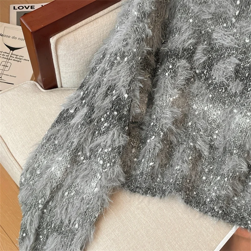 2026 جديد المرأة تريكو بريق أفخم سترة البلوز الخريف الشتاء لينة لزجة عبق نمط محبوك قميص Rimer