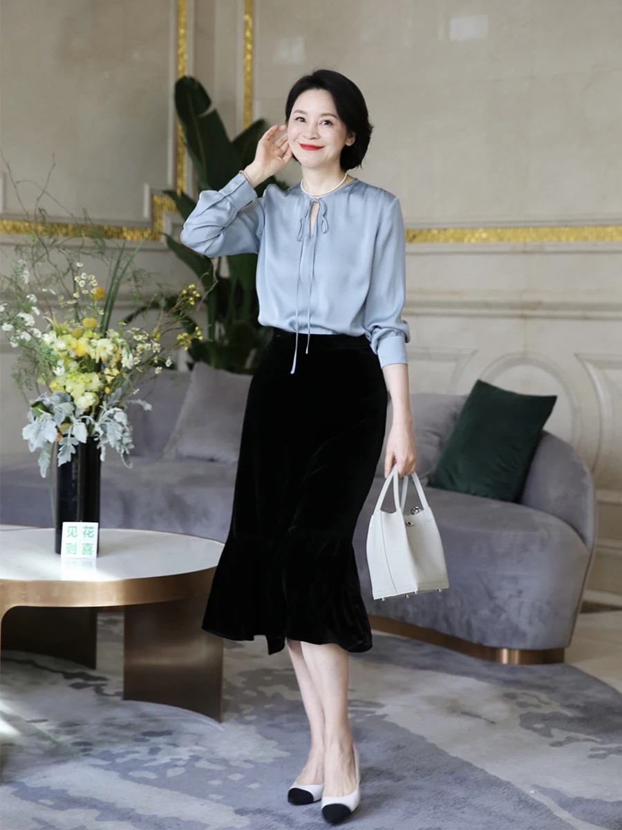 

Elegant Satin Women Blouse Sexy V neck Office Ladies Blouses Shirts Casual Solid Long sleeve Spring Summer Female Party Tops 5XL