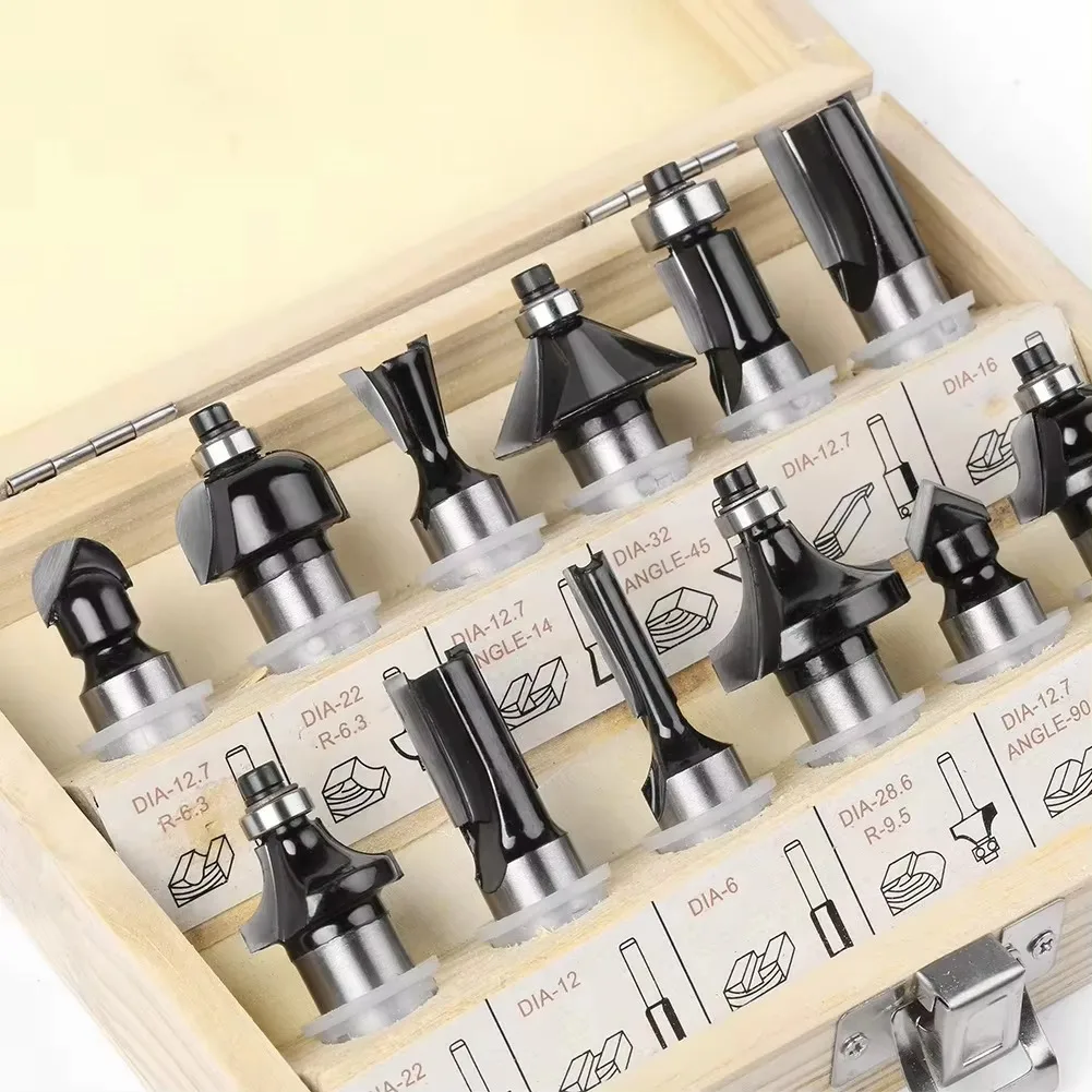 

12 Piece 1/2 Shank Wood Milling Cutter Set Black Wood Engraving Machine / Trimming Machine Cutter Bit Set