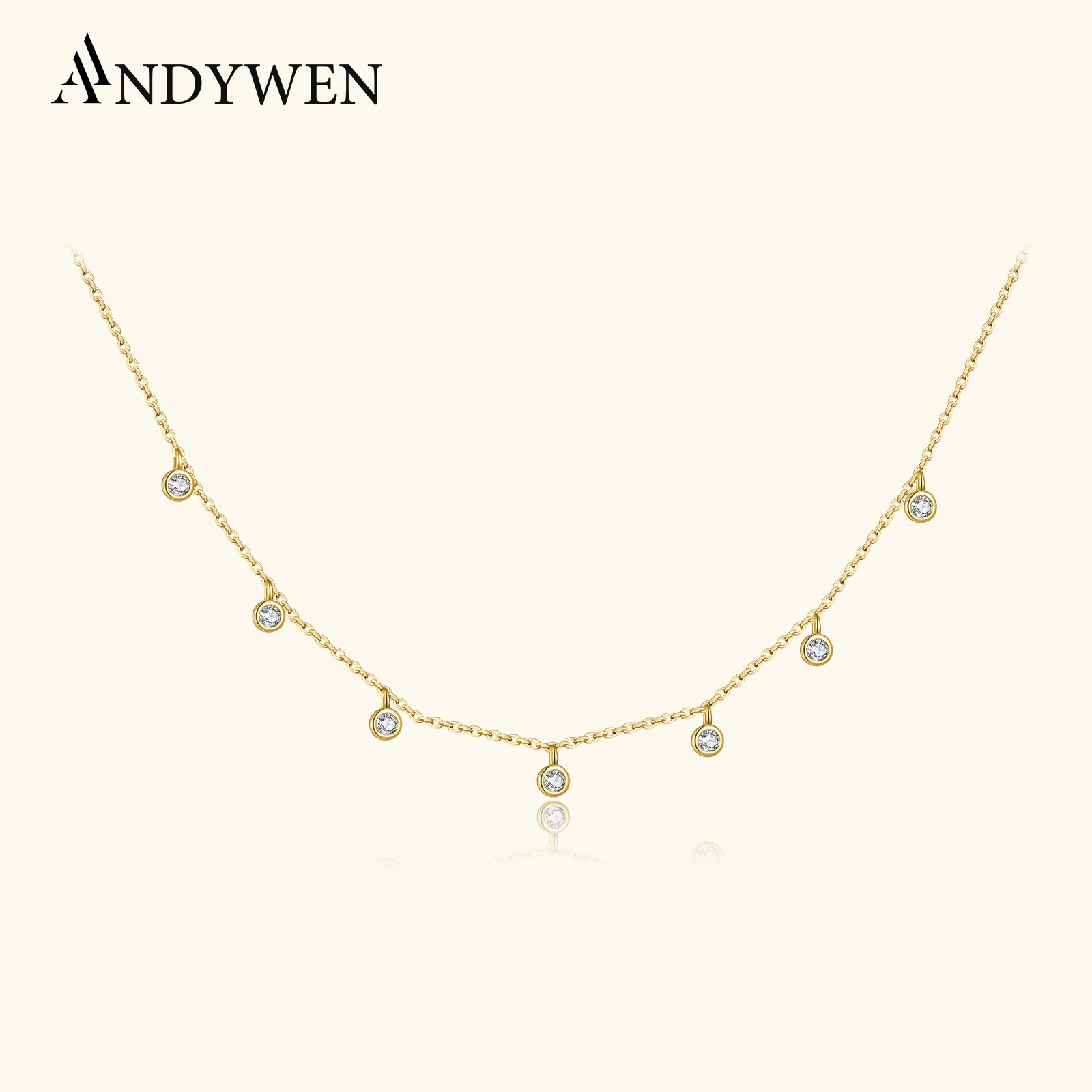 ANDYWEN 925 Sterling Silver Gold Round CZ Charm Pendant Chain Choker Women Double Chain Necklace 2021 Fashion Luxury Jewelry