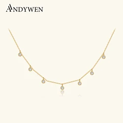 ANDYWEN 925 Sterling Silver Gold Round CZ Charm  Pendant Chain Choker Women Double Chain Necklace 2021 Fashion Luxury Jewelry