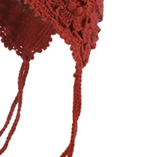 For Women's Double Layer Crochet Knit Hat for Winter Warmth Featuring Ear Flap Coverage and Tassel Trim in Material