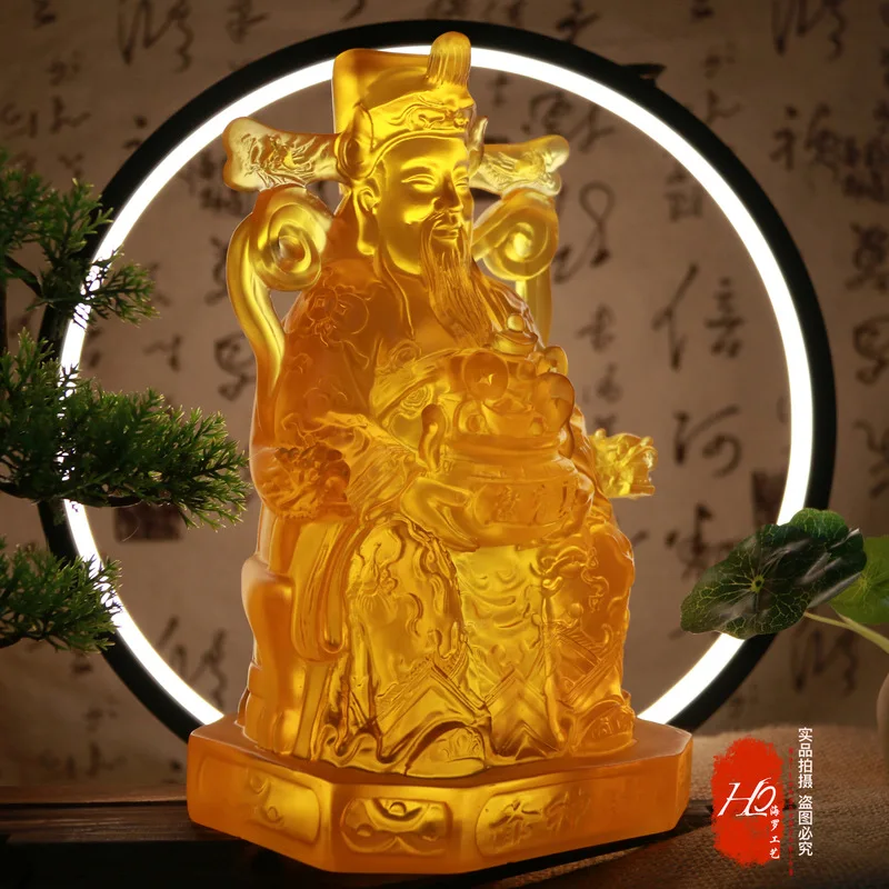 Water-Glazed God of Wealth Figurine, Various Sizes, Fortune-Bringing Statue for Home Living Room, Wholesale Carved Buddha Statue