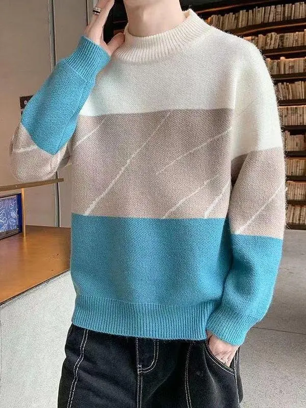

Men's round Ne Knitted Sweater Thiened Winter Outerwear Loose Fit Pullover Warm Base Layer Faion Urban Sle Long Sve