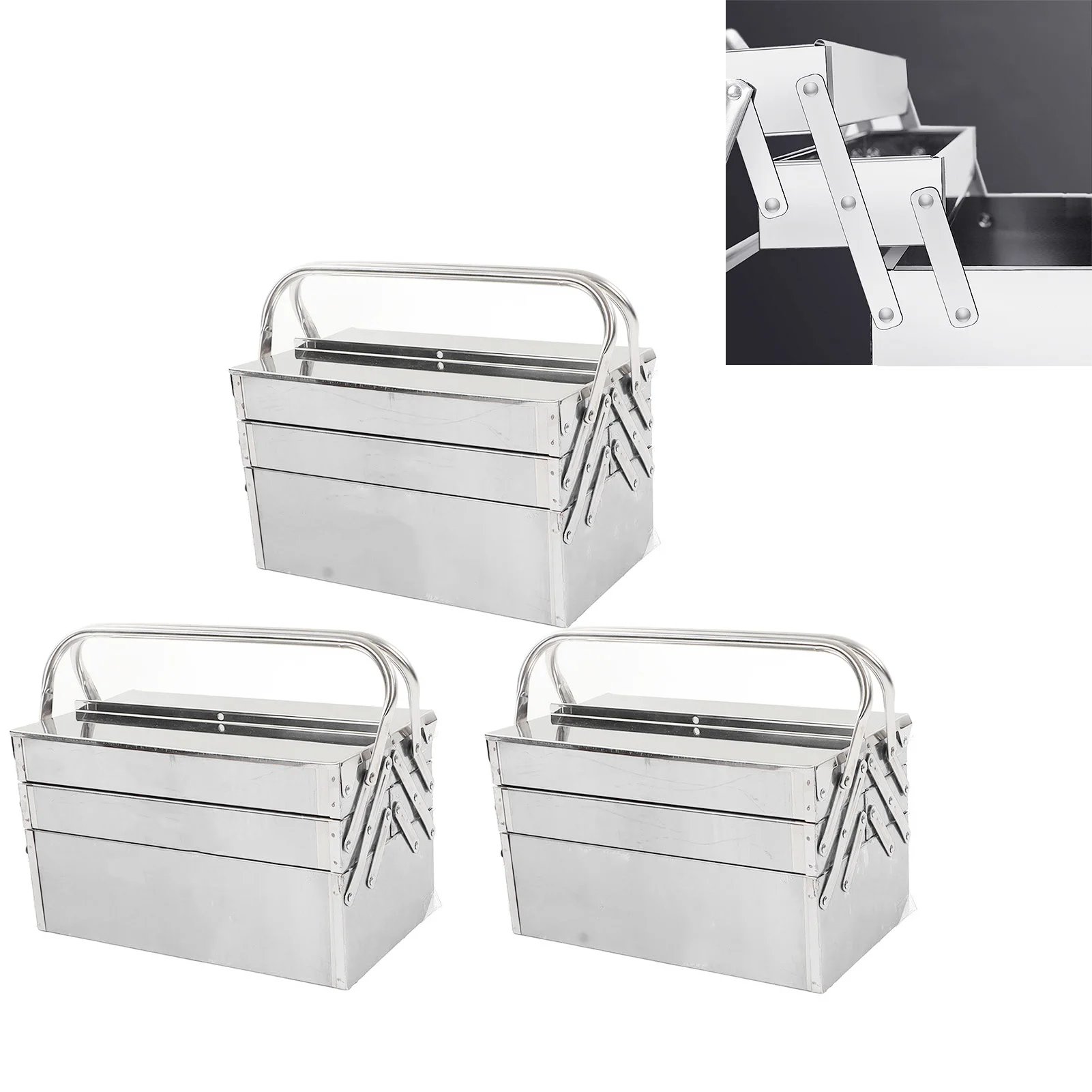 

Консольный ящик для инструментов Консольный ящик для инструментов Металлический складной портативный органайзер для хранения автомобильного обслуживания Нержавеющая сталь 3-слойный 5 лотков