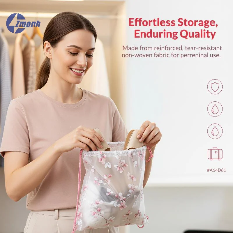 New！10Pcs Waterproof Drawstring Shoe Storage Bags With Cute Cartoon Prints Perfect For Travel Packing And Home Use