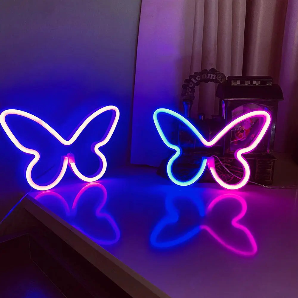 

1pc Butterfly Shape LED Neon Sign, USB & Battery Powered Novelty Neon Mini Night Light, Bedroom Kids Room Party Wall Decor