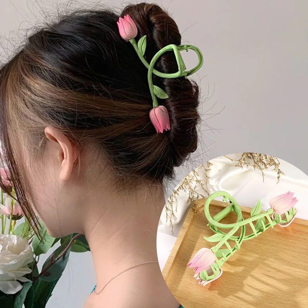 Tulip Festival Hair Claw For Women Summer Simple Hair Crab Clip Fashion Korean Hairpin Gift Flower Hair Accessories Headwear