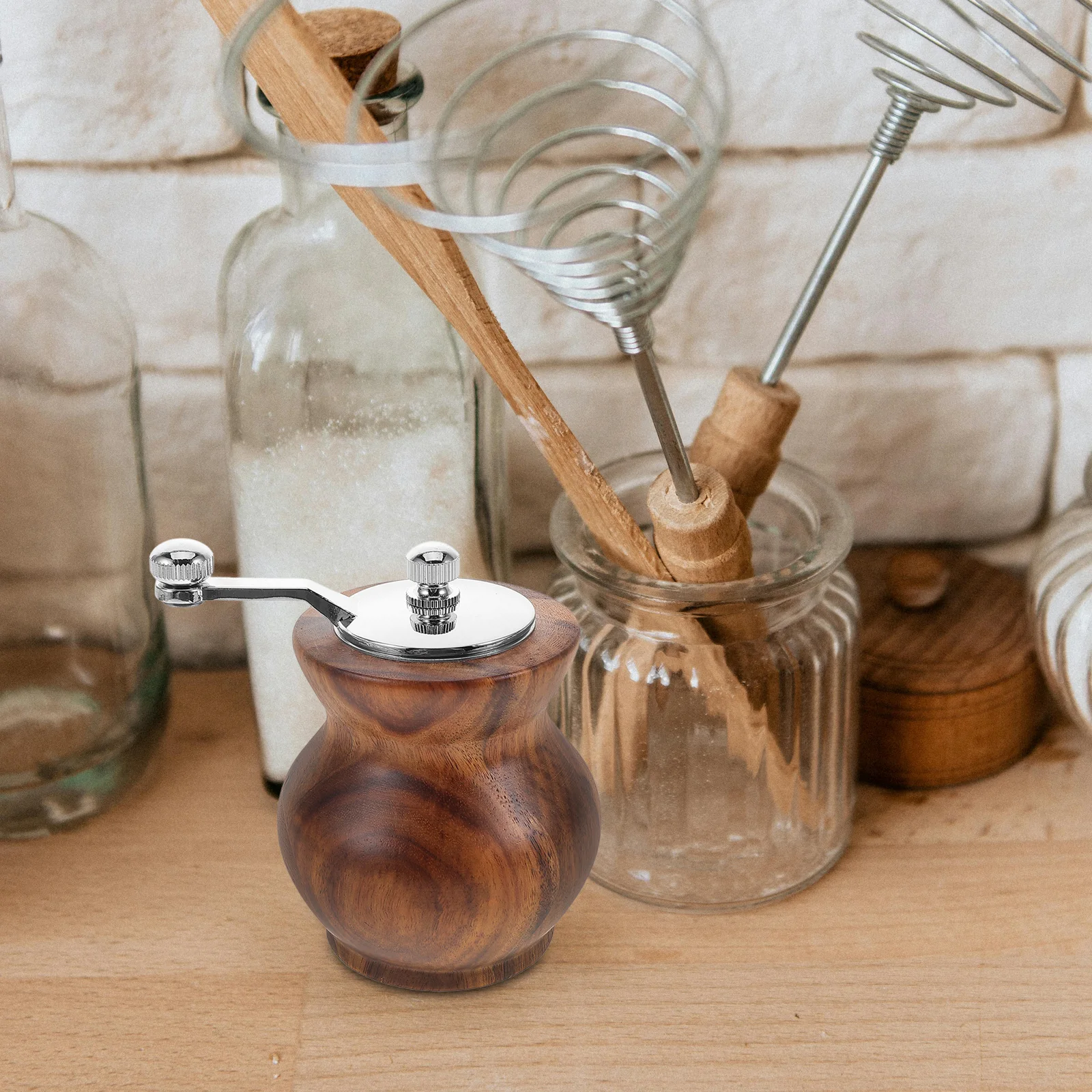 

H Operated Pepper Grinder Manual Spice Grinders Adjustable Coarse BBQ Tool Portable Wooden
