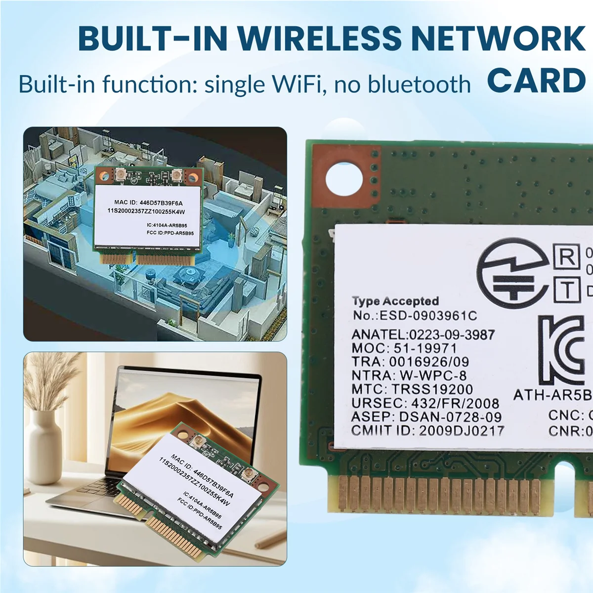 

A64E Atheros AR5B95 AR9285 Беспроводная сетевая карта 2,4G 150 Мбит/с PCI-E Встроенная сетевая карта половинной высоты для X230 G460