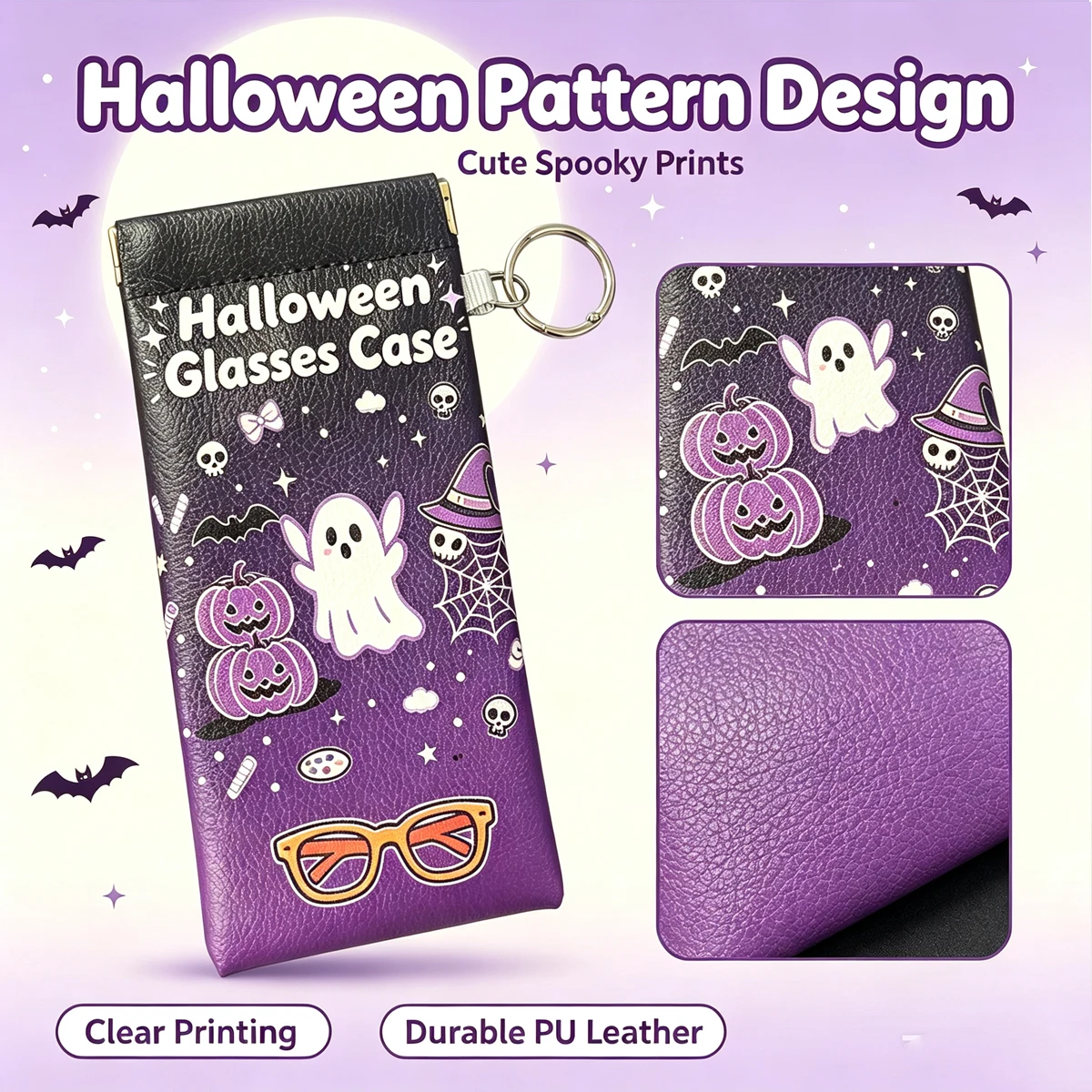 Halloween Ghost Pumpkin Soft Glasses Case For Women, Glasses Pouch Built-in Lens Cloth Anti-scratch Eyewear Care Bag