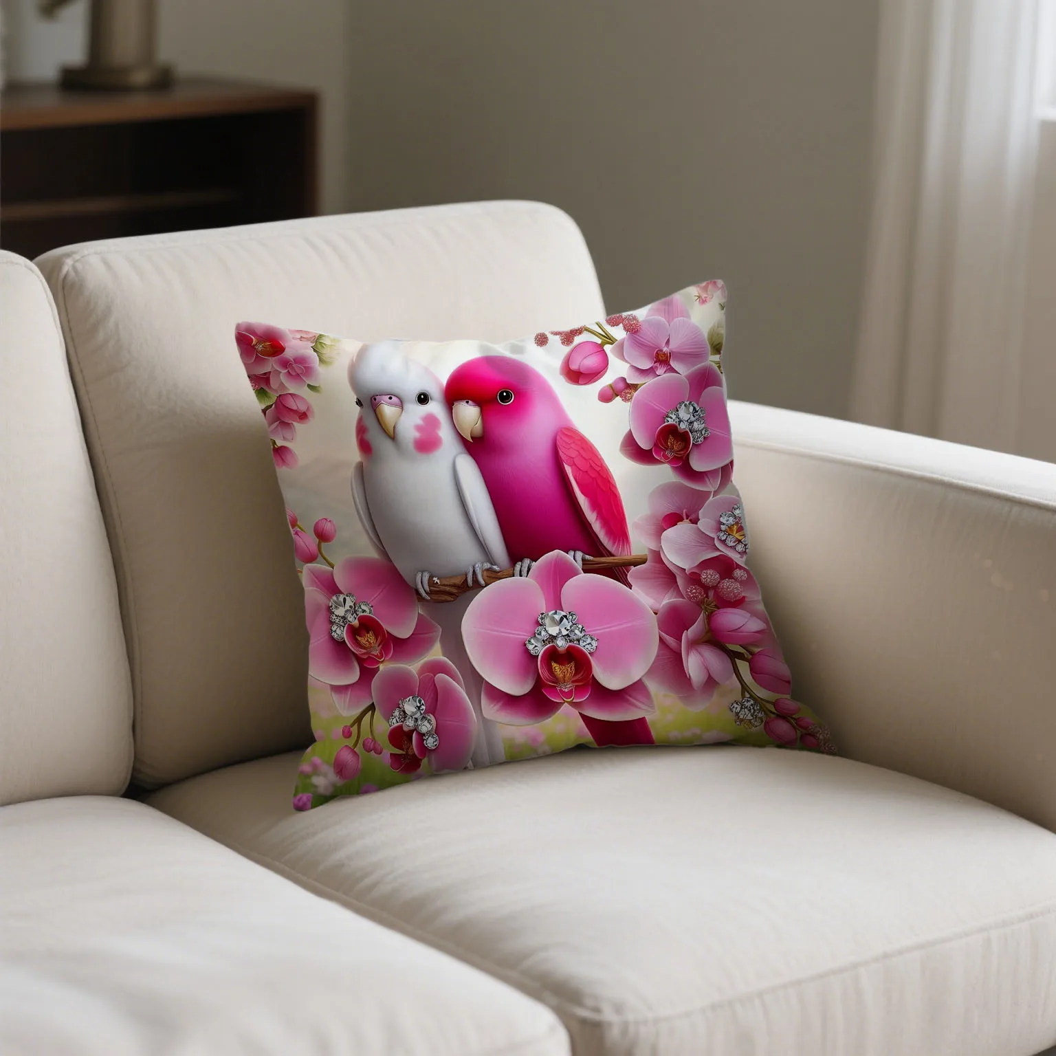 

Modern Style Parrot Print Cushion Cover, Bedroom Sofa Window Sill, Car Decoration Cushion Cover