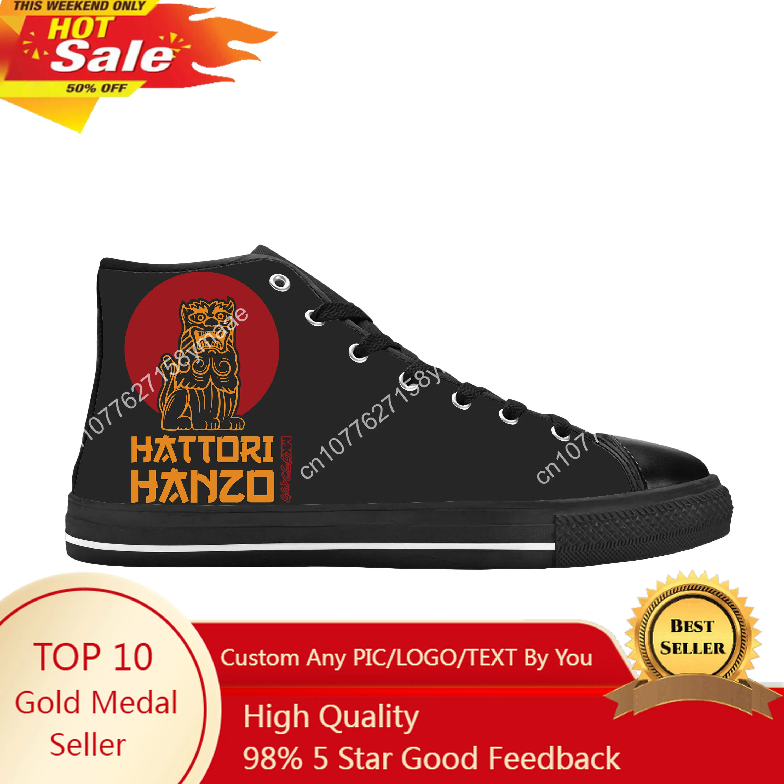 

Hot Hattori Hanzo Samurai Swords Kill Bill Katana Casual Cloth Shoes High Top Comfortable Breathable 3D Print Men Women Sneakers