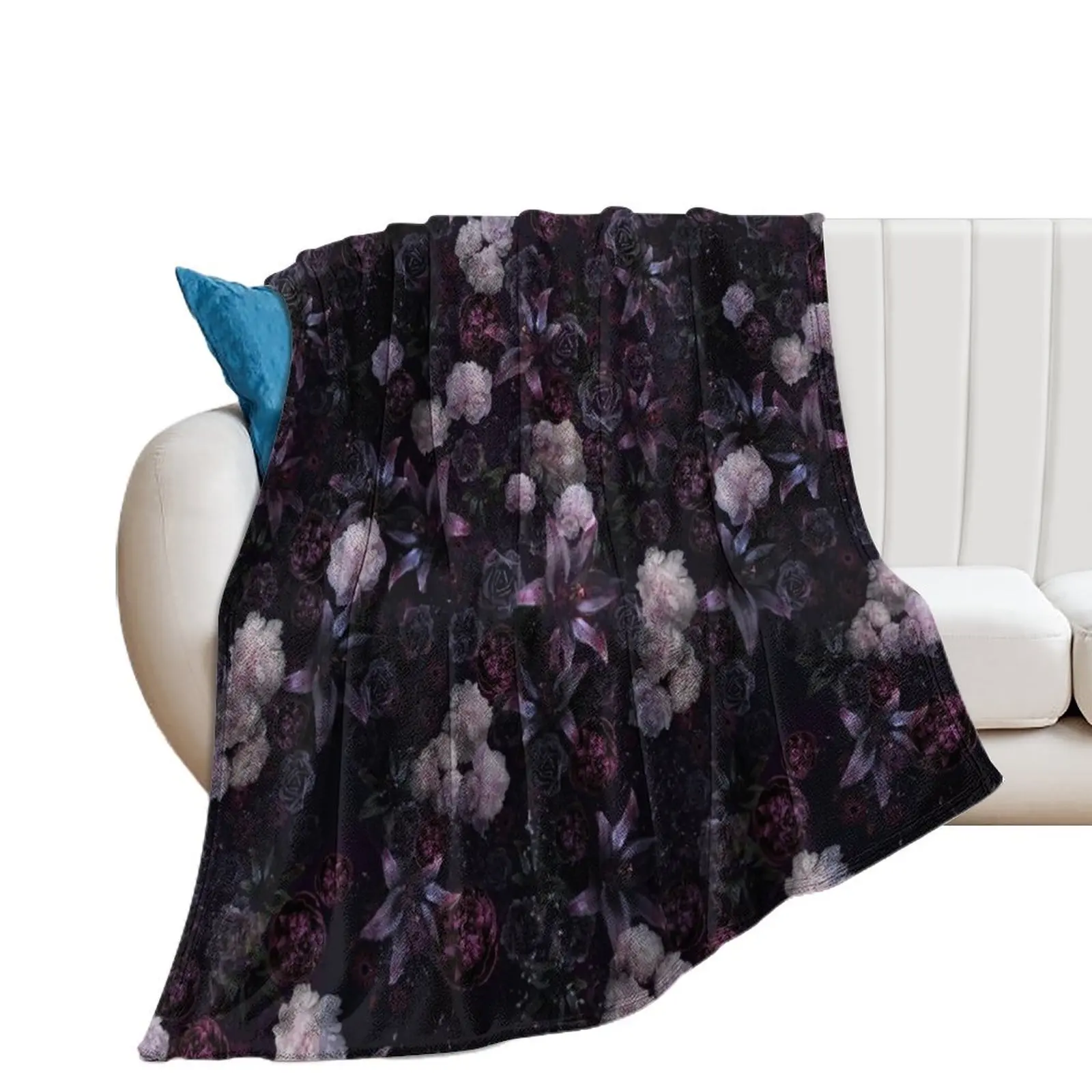 Midsummer Nights Dream #Dark Floral #Midnight #Black #Rose #Night Throw Blanket Flannels Soft Blankets