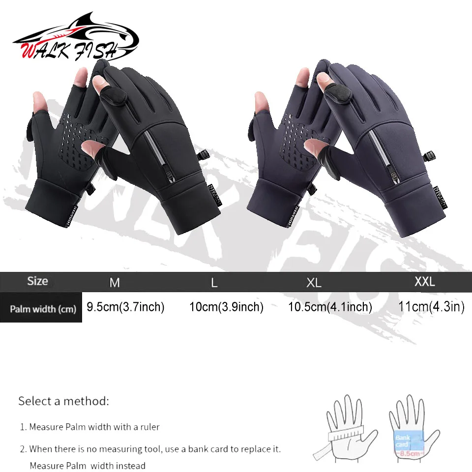 WALK FISH 1 Pair Waterproof Winter Fishing Gloves 2 Finger Flip Windproof Women Men Gloves Warm Protection Fish Angling Gloves