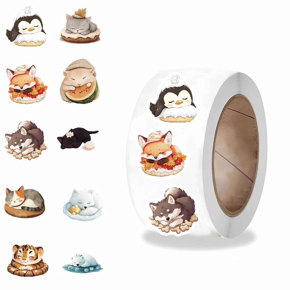 500 個かわいい眠っている動物ロールステッカーノートブック DIY 装飾スクラップブッキングスーツケース車のカップコーヒー電話ラップトップデカールギフト