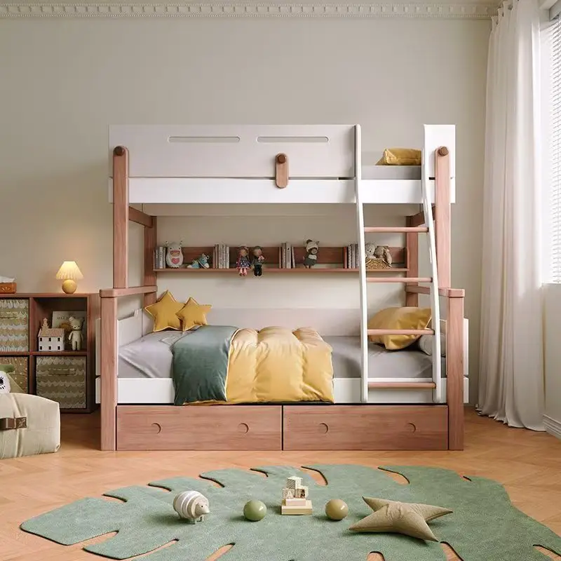 Solid Wood Bunk Bed with Storage Stairs Drawers, Safety Guardrail Kids Bunk Bed for Teenagers Boys Girls Bedroom Furniture